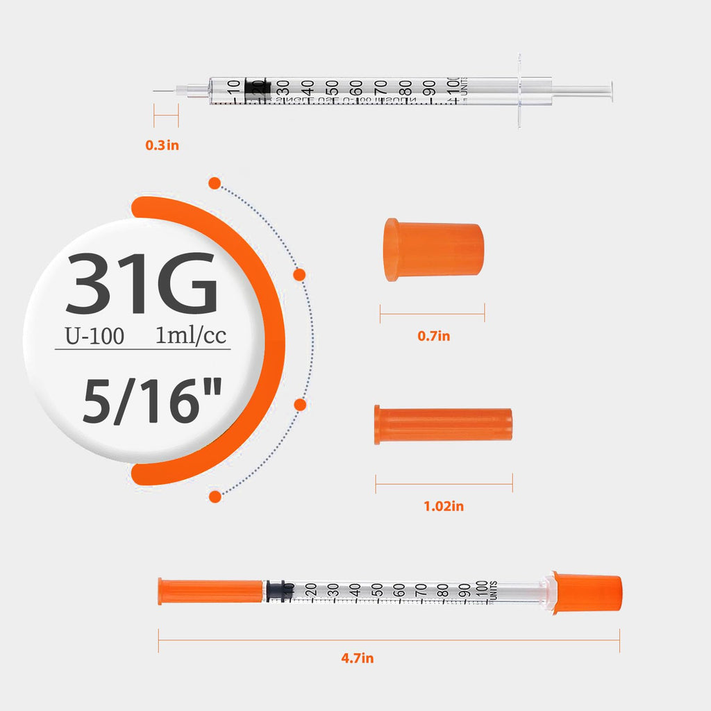 1CC Syringes with 31G 5/16"(8mm) Needle 30PACK, Lab Supplies Individually Wrapped (1CC 31G 5/16"-30PACK)