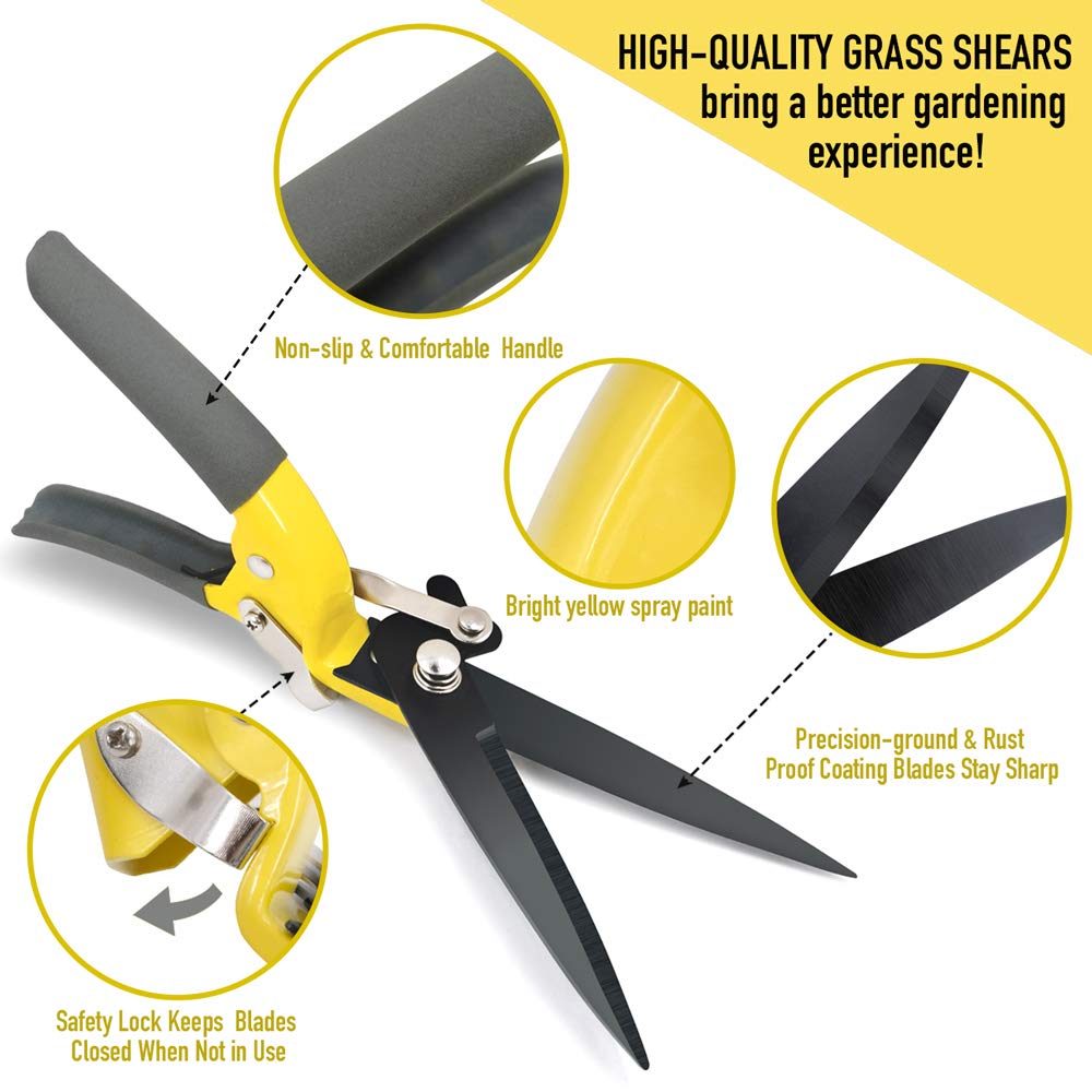 JARDINEER Sharp Grass Shears, Grass Clippers Handheld, Manual Grass Cutter Edging Shears for Lawn Garden