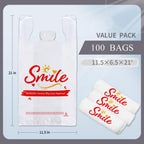 TGEONIX 200 Pack Upgraded White Thank You T-Shirt Bags - 11.5"x6.5"x21" Reusable Grocery Bags with Handles, Eco-Friendly Retail Packaging for Supermarket & Small Business