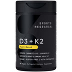 Sports Research® Vitamin D3 + K2 w/Coconut Oil - Vegan Vitamin D 5000iu (125mcg) & Mk7 Vitamin K 100mcg for Bone & Immune Support - Vegan Certified · Non-GMO · Soy Free - 30 Softgels