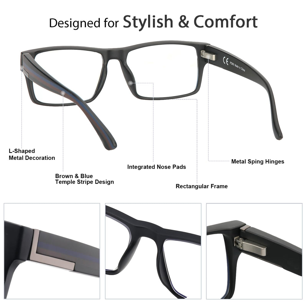 2 Pack Excellent Unbreakable Progressive Multifocus Reading Glasses for Men, TR90 Thick Frame Blue Light Blocking Glasses Anti UV/Eye Strain Computer Readers No-Line Multifocal Eyeglasses, 2.0x