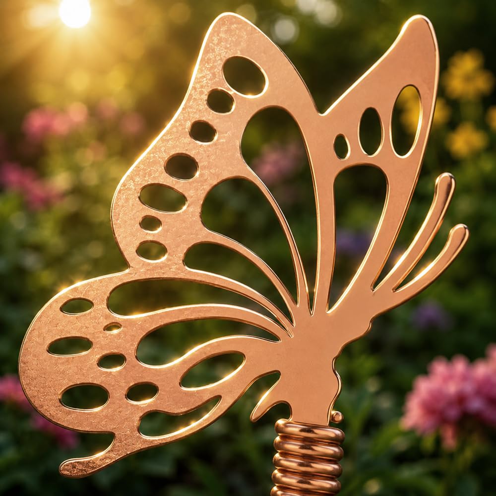 Premium Electroculture Copper Garden Antennas (3-Pack) – Decorative Butterfly Plant Growth Boosters for Tomatoes, Vegetable Gardens, Raised Beds & Houseplants – 99% Pure Copper Stakes