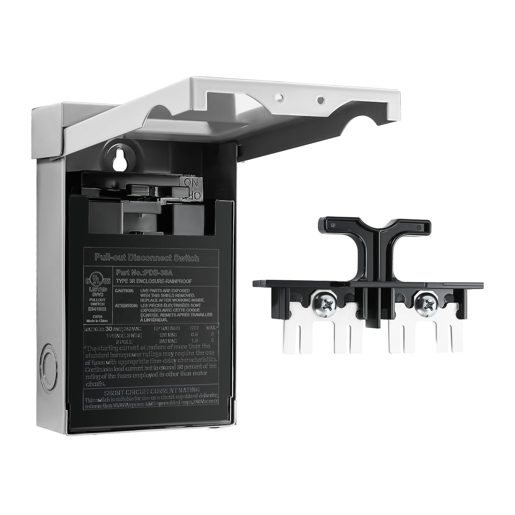 CHGAOY 30 Amp AC Disconnect Switch Outdoor 120/240VAC Pull Out Switch Waterproof Metal Box for Air Conditioning Non-Fused