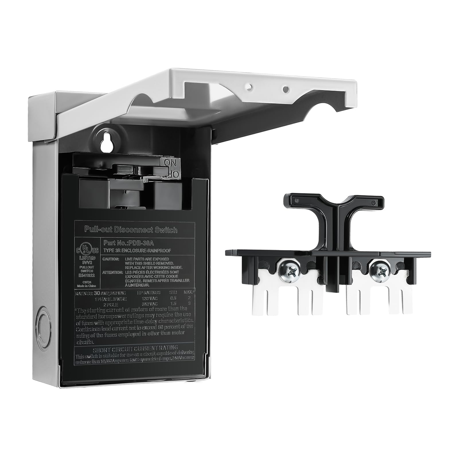 CHGAOY 30 Amp AC Disconnect Switch Outdoor 120/240VAC Pull Out Switch Waterproof Metal Box for Air Conditioning Non-Fused