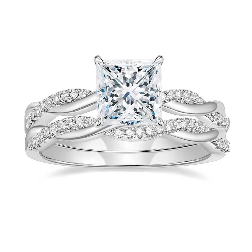 Mameloly 2ct Wedding Band for Women Princess Cut Bridal Ring Sets Cubic Zirconia Promise Engagement Rings Twisting Infinity Pave Set Size 7