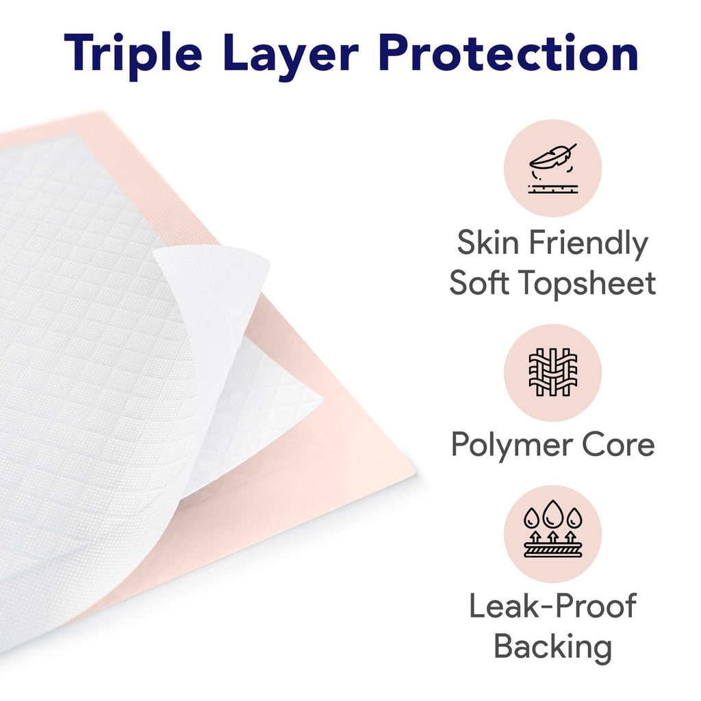 Premium Disposable Chucks Underpads 25 Pack, 30" x 36" - Highly Absorbent Bed Pads for Incontinence and Senior Care - Peach Color - Leak Proof Protection