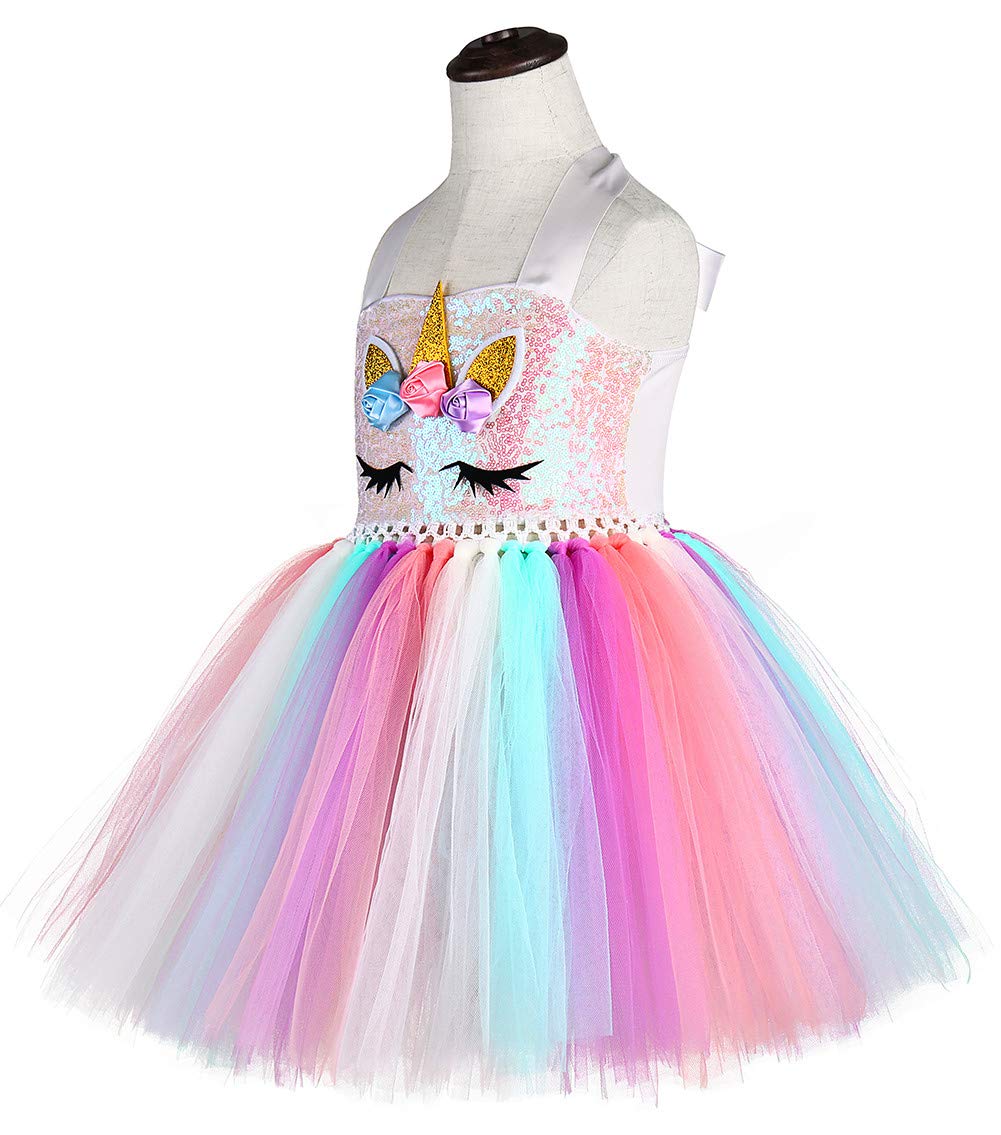 Tutu Dreams Unicorn Dress Princess Dress Up Clothes for Little Girls Halloween Costumes Birthday Outfit Gifts Party Favors Decorations (Sequin Unicorn, 5-6 Years)