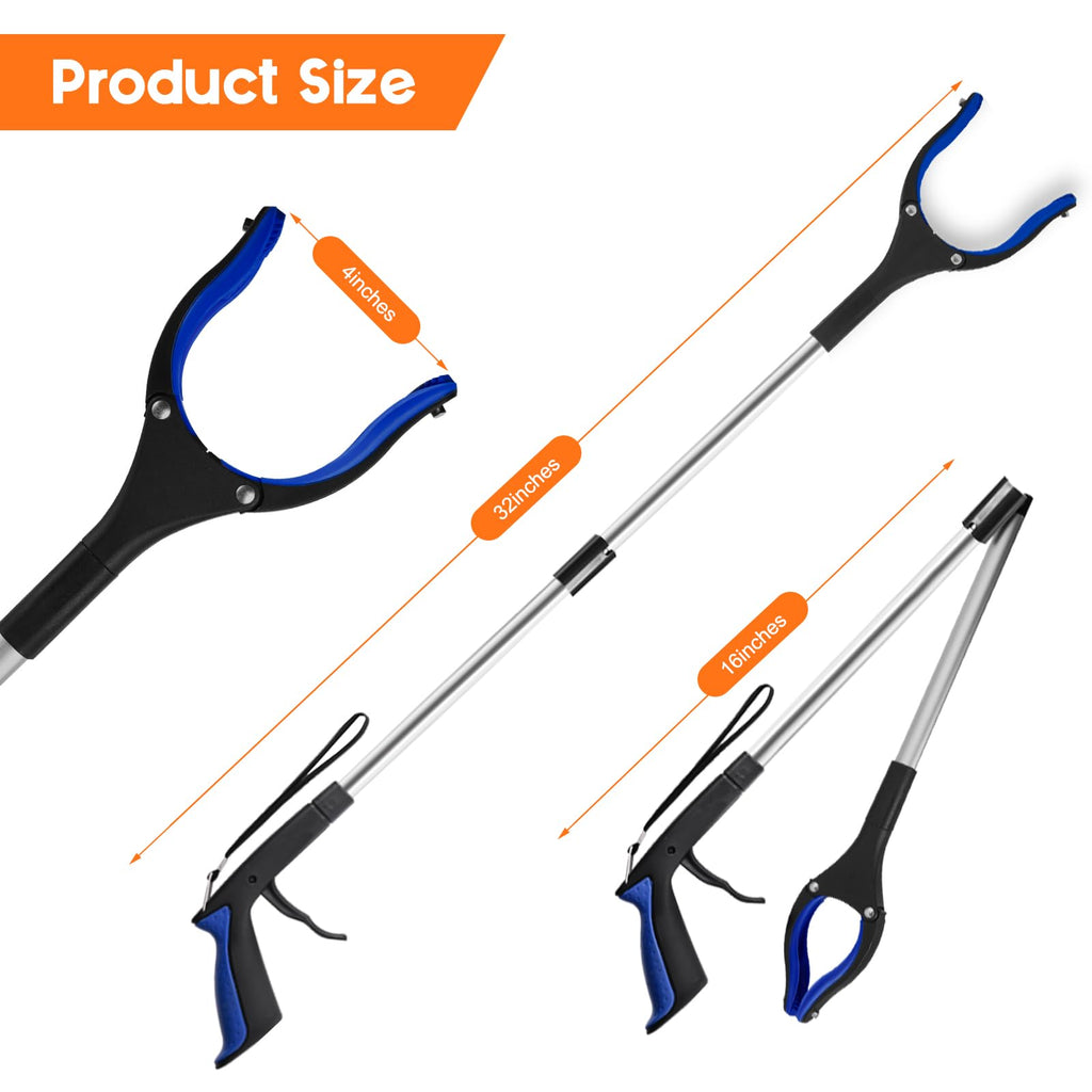 TOPGROT 32” Grabber Reacher Tool, 2-Pack Foldable Reacher Grabber Pickup Tool with 90° Rotating Jaw & Magnets, Trash Picker Upper Grabber, Lightweight Grabbers for Seniors Heavy Duty