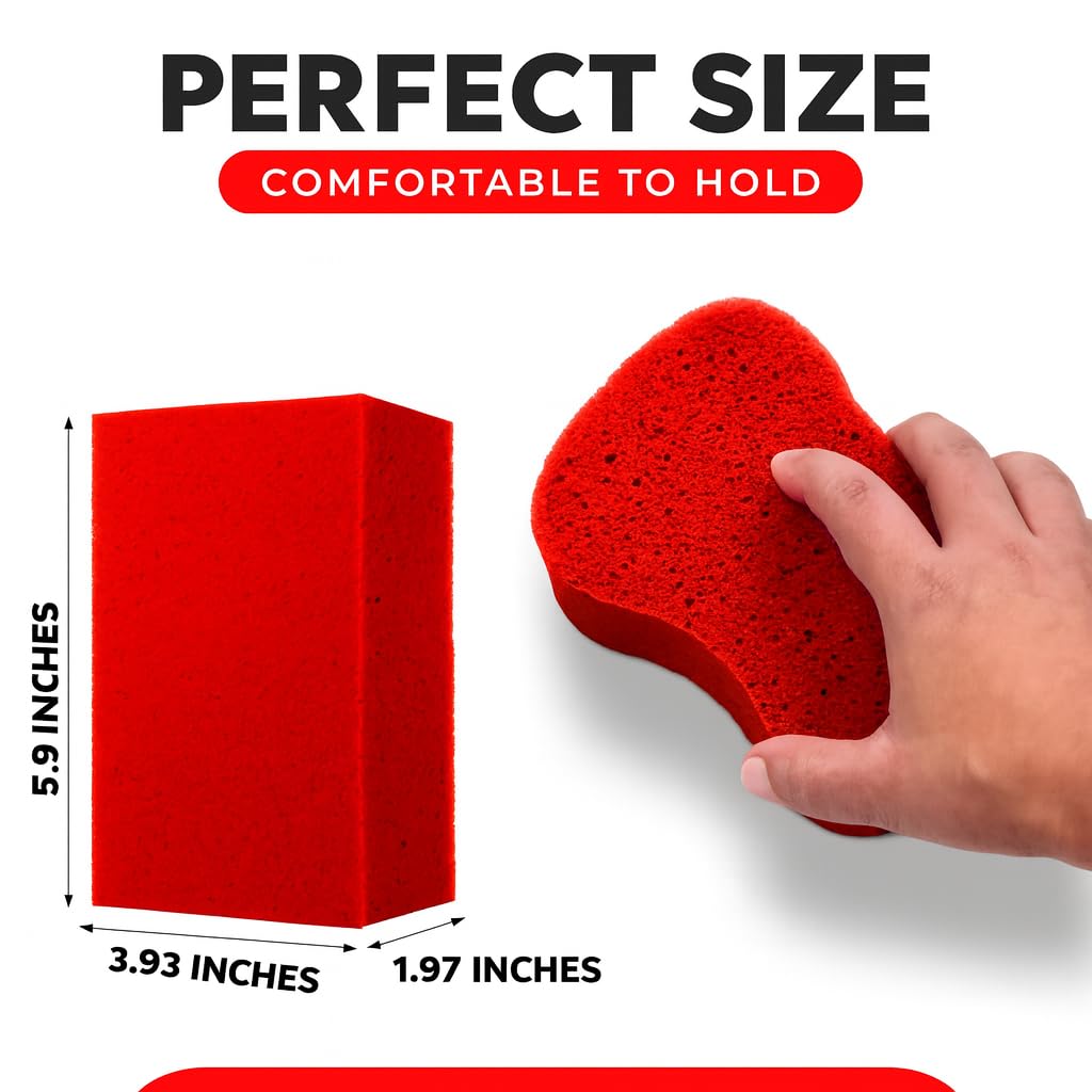Multi-Purpose Sponges for Cleaning - Red 10 Pack, Large Sponges for Car Washing, Tile & Grout, Bulk Pack Sponge
