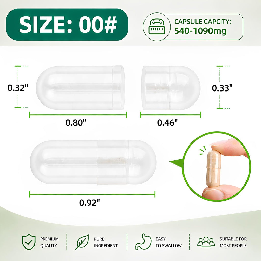 FUMMANY Size 00 Vegan Empty Pill Capsules -1000 Count Clear Veggie Vegetarian Capsule Filling Vitamin Powders for DIY Supplements