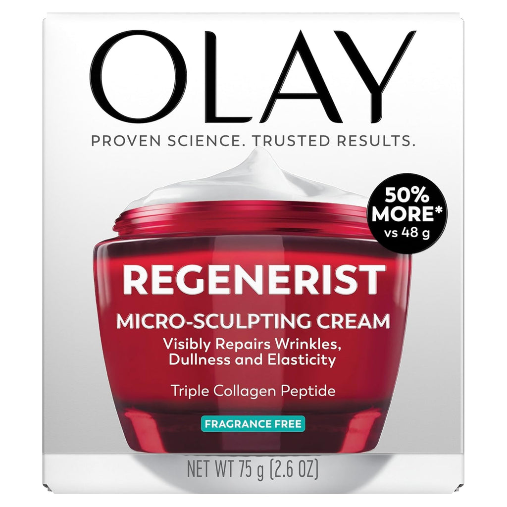 Olay Face Moisturizer, Regenerist Micro-Sculpting Cream for Women, Fragrance-Free - Anti-Aging, Anti-Wrinkle, Firming Skin Care - Triple Collagen Cream, Peptide, Hyaluronic Acid, Niacinamide, 2.6oz