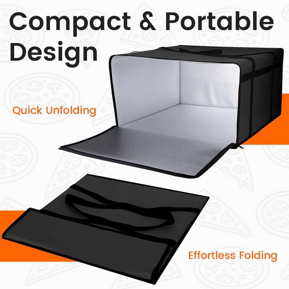 Bodaon Pizza Bags for Delivery, 24" x 24" x 14" Insulated Pizza Bag, Black