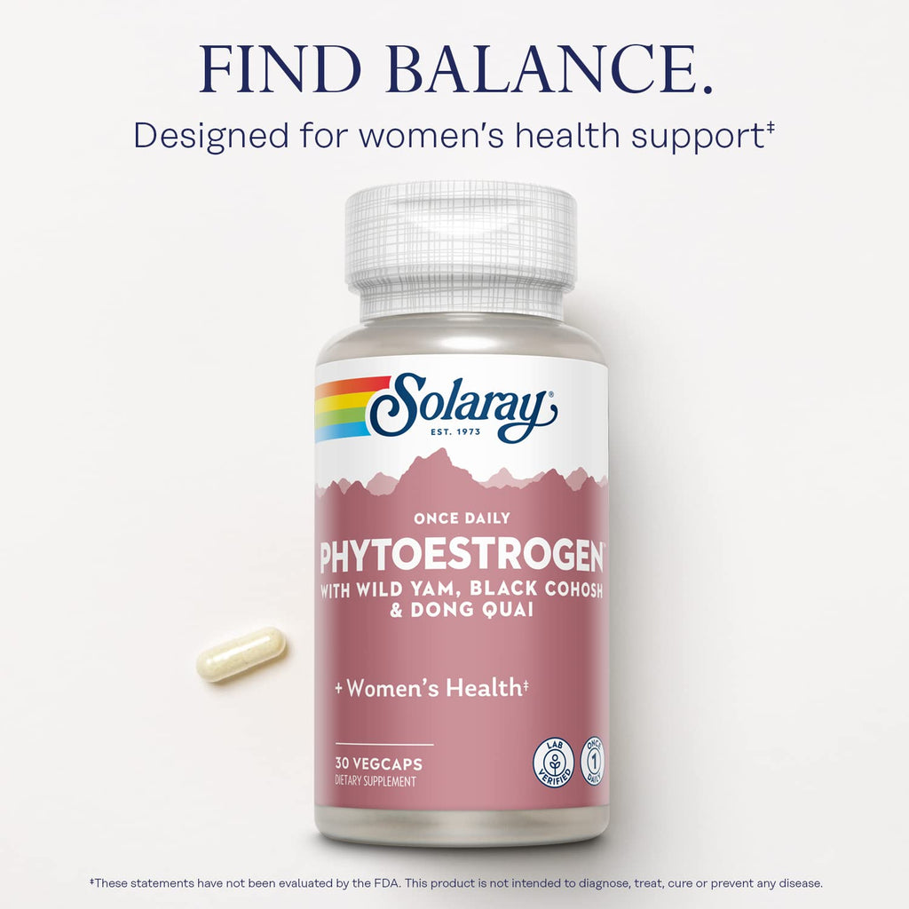 SOLARAY Once Daily Phytoestrogen - Phyto Estrogen Supplement for Women with Black Cohosh, Dong Quai, Wild Yam, Soy Isoflavones - Women's Health Support - 60-Day Guarantee, 30 Servings, 30 VegCaps