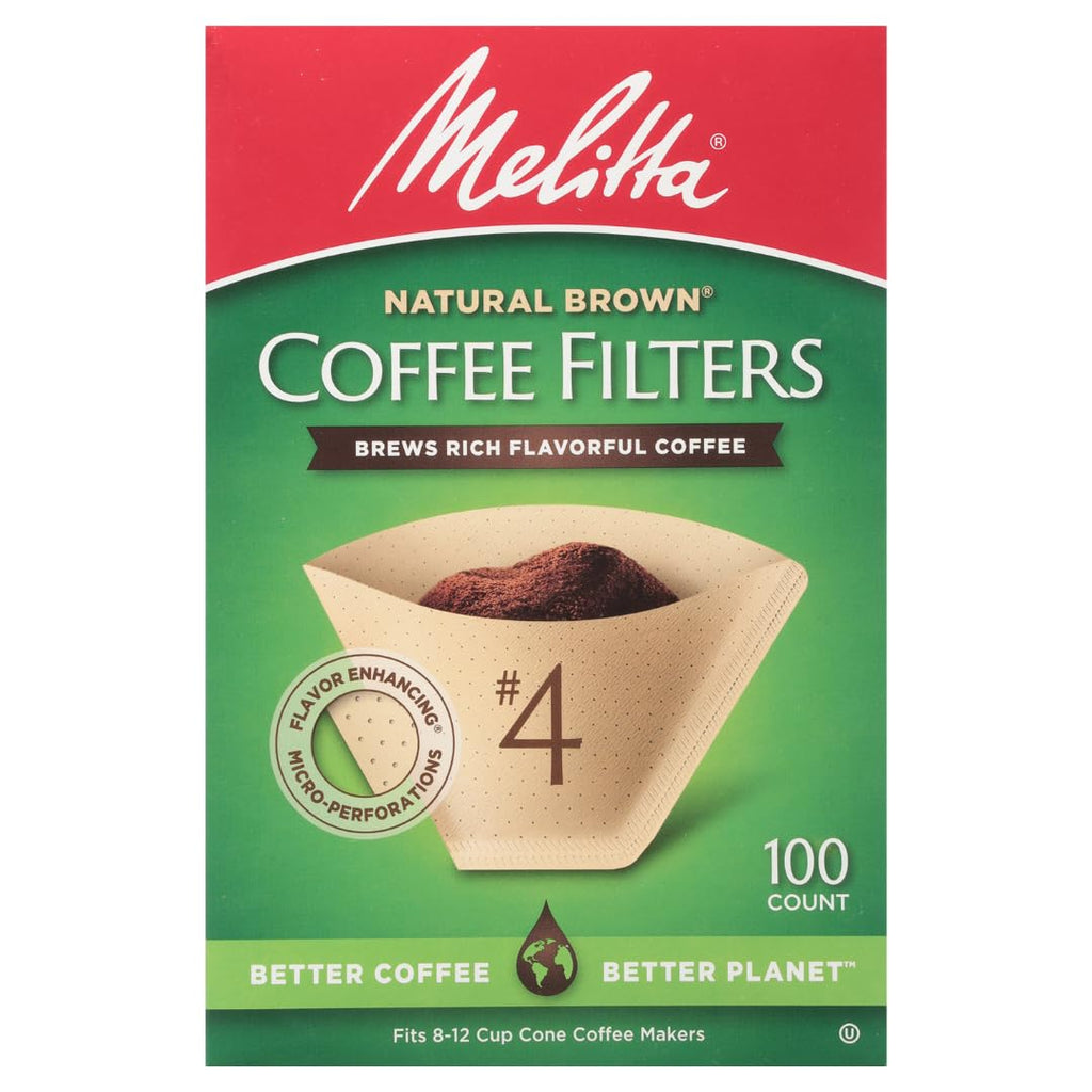 Melitta #4 Unbleached Coffee Filters, Natural Brown Cone Filters, 6-Pack
