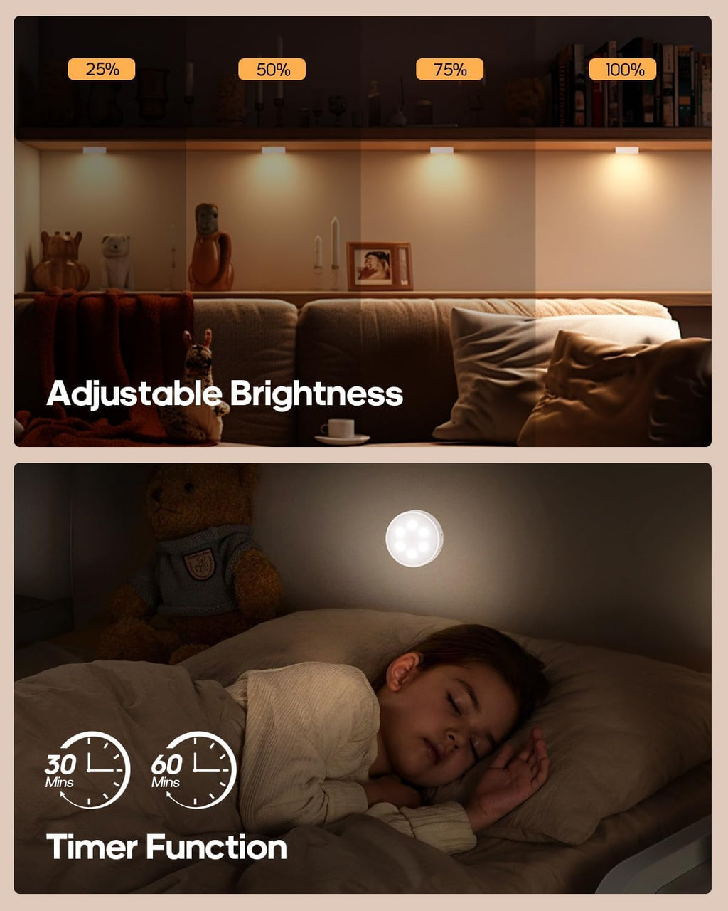 Puck Lights with Remote, Rechargeable White&13 RGB Colors Tap Lights, 6Pack