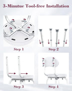 Fvzzin Swivel Shower Chair, 360° Non-Slip Shower Seat with Backrest for Elderly and Disabled, Height Adjustable Rotating Tub Transfer Bench for Seniors Bathroom Inside Shower(White)