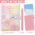 Nollh Diary with Lock for Girls and Women - 5.7 x 8.5 Inch Journal with Lock with Pen and Stickers, Birthday Gifts for 8-12 14 16 Year Old Girls, Gifts for Women