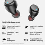 TOZO T6 Wireless Earbuds Bluetooth 5.3 Stereo Sound in Ear Headphones