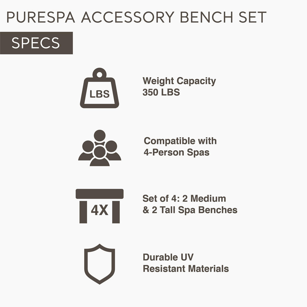Intex Set of 4 PureSpa Benches, 2 Medium and 2 Tall Bench Accessories Compatible with Inflatable Hot Tub 4 Person Spas (Bench Accessories Only)