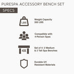 Intex Set of 4 PureSpa Benches, 2 Medium and 2 Tall Bench Accessories Compatible with Inflatable Hot Tub 4 Person Spas (Bench Accessories Only)