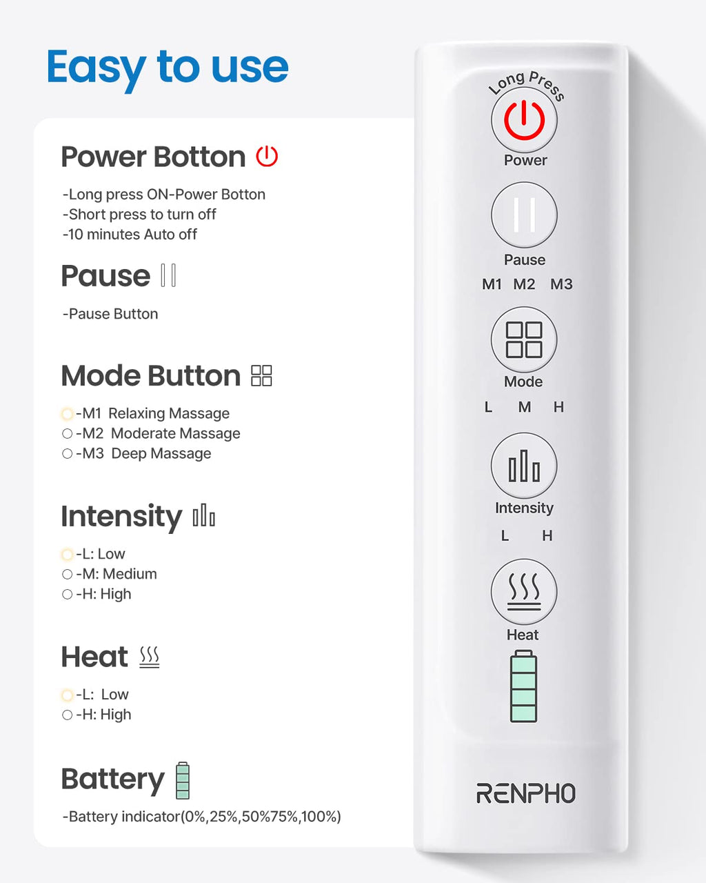 RENPHO Heated Electric Head Massager,3 air Compression Massage intensities and 4 Massage Mode Area Selection,for Pressure Relief,Tension,Deep Sleep,Relaxation,One Size Fit Most