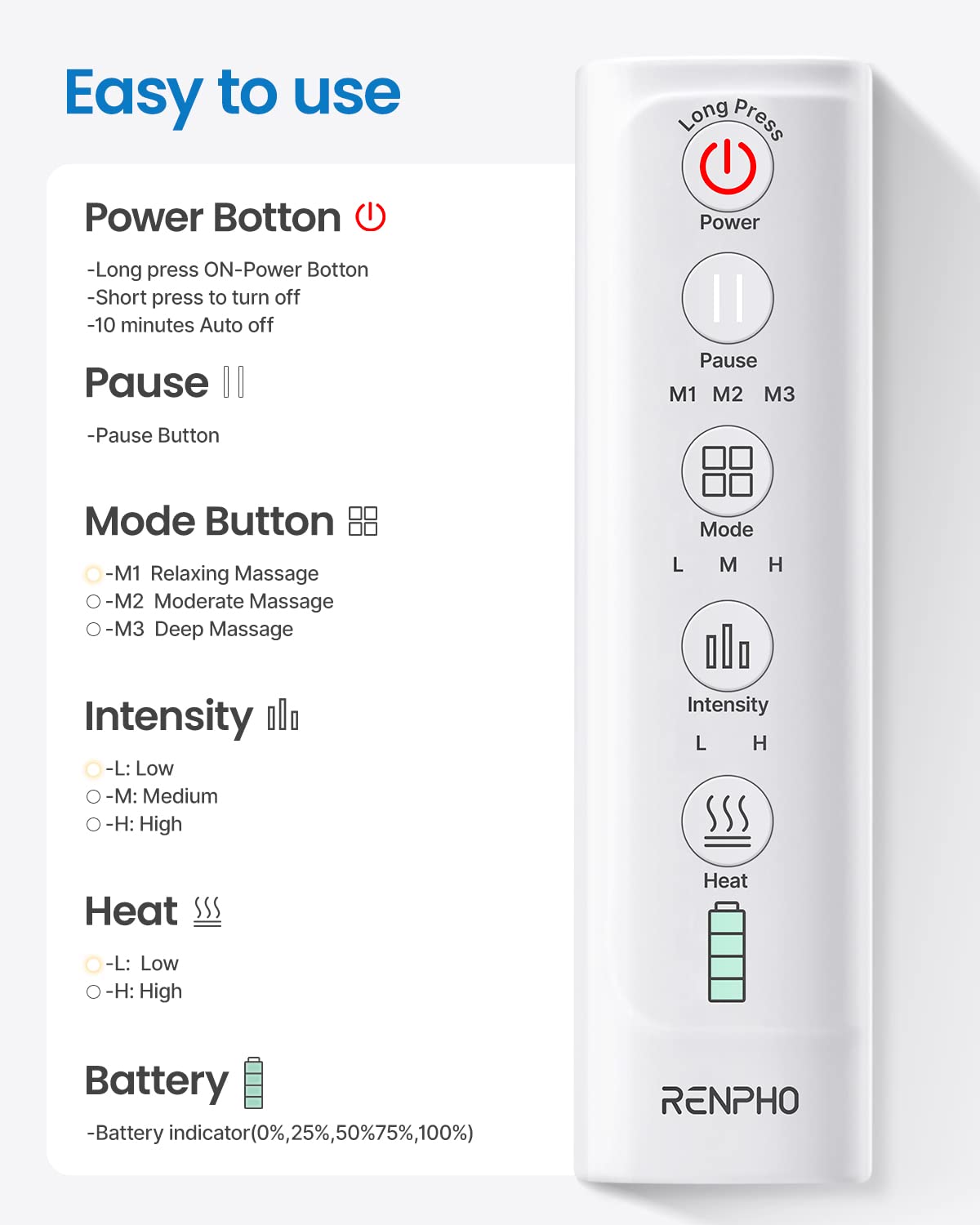 RENPHO Heated Electric Head Massager,3 air Compression Massage intensities and 4 Massage Mode Area Selection,for Pressure Relief,Tension,Deep Sleep,Relaxation,One Size Fit Most