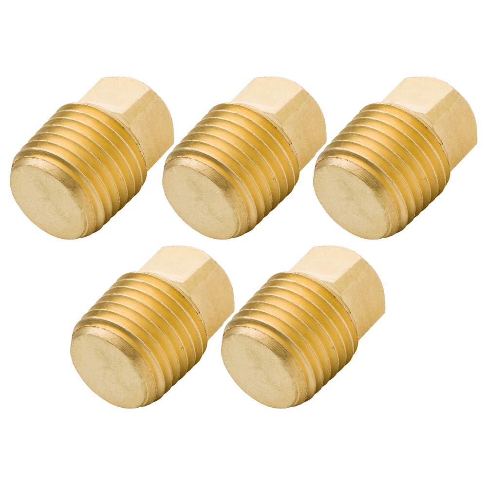 Legines Solid Brass Pipe Fitting, 3/8" NPT Male Square Head Plug (5 pcs)