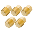 Legines Solid Brass Pipe Fitting, 3/8" NPT Male Square Head Plug (5 pcs)