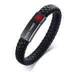 MEALGUET BLOOD THINNER Braided Genuine Leather Medical ID Wristband Mens Medical Alert Leather Bracelet with Stainless Steel Clasp