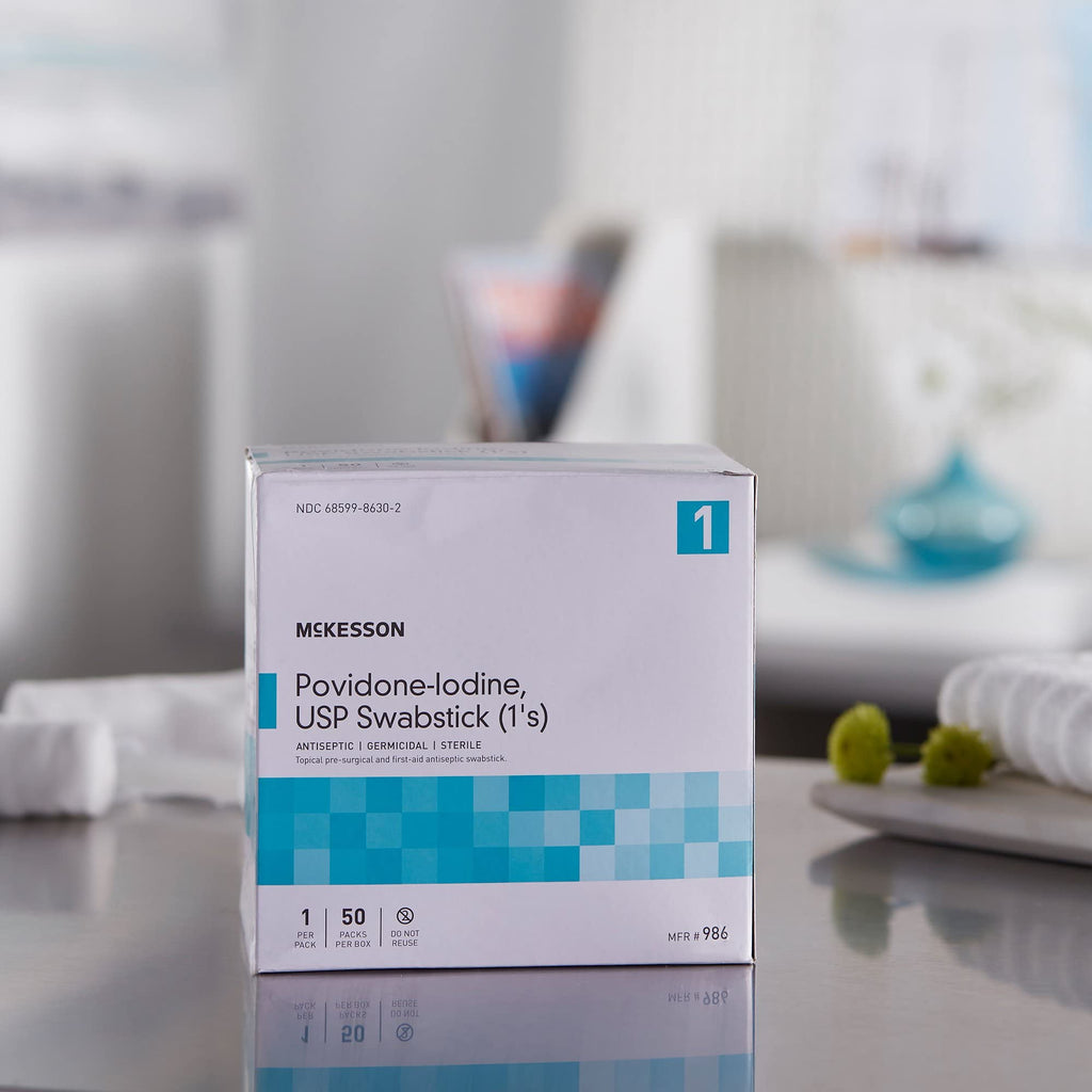 McKesson Povidone Iodine 10% Swabs Stick [50 Sticks] Sterile Swabsticks, Topical Pre-Surgical and First Aid