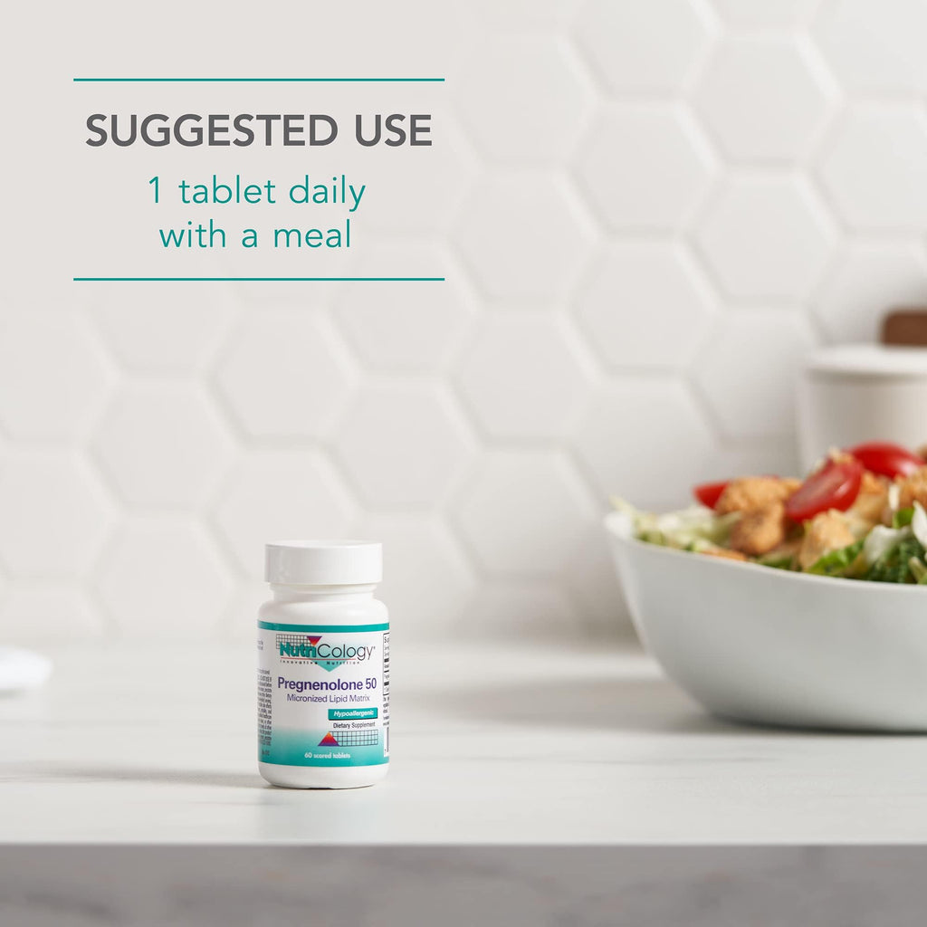 NutriCology Pregnenolone 50 mg - Micronized Hormone Precursor - Stress & Well-Being Support - Enhanced Absorption Formula - 60 Servings - 60 Tablets