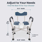 Shower Chair U-Shape Seat (450lb) Heavy Duty - Padded Armrests and Back, Shower Chairs for Elderly and Disabled, Handicap, Shower Chair for Inside Shower, Adjustable Height - Blue