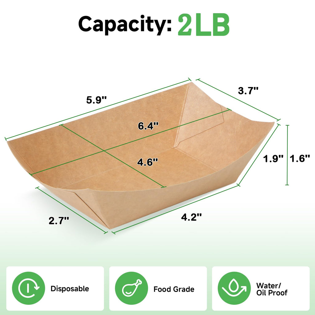 Sowinvent Disposable Kraft Paper Food Trays 4lb 200 Count, Oil Leak Proof Paper Food Boats & Hot Dog Trays, Disposable Serving Boats for Gameday, BBQ, Party, Burgers, Tacos, Fries
