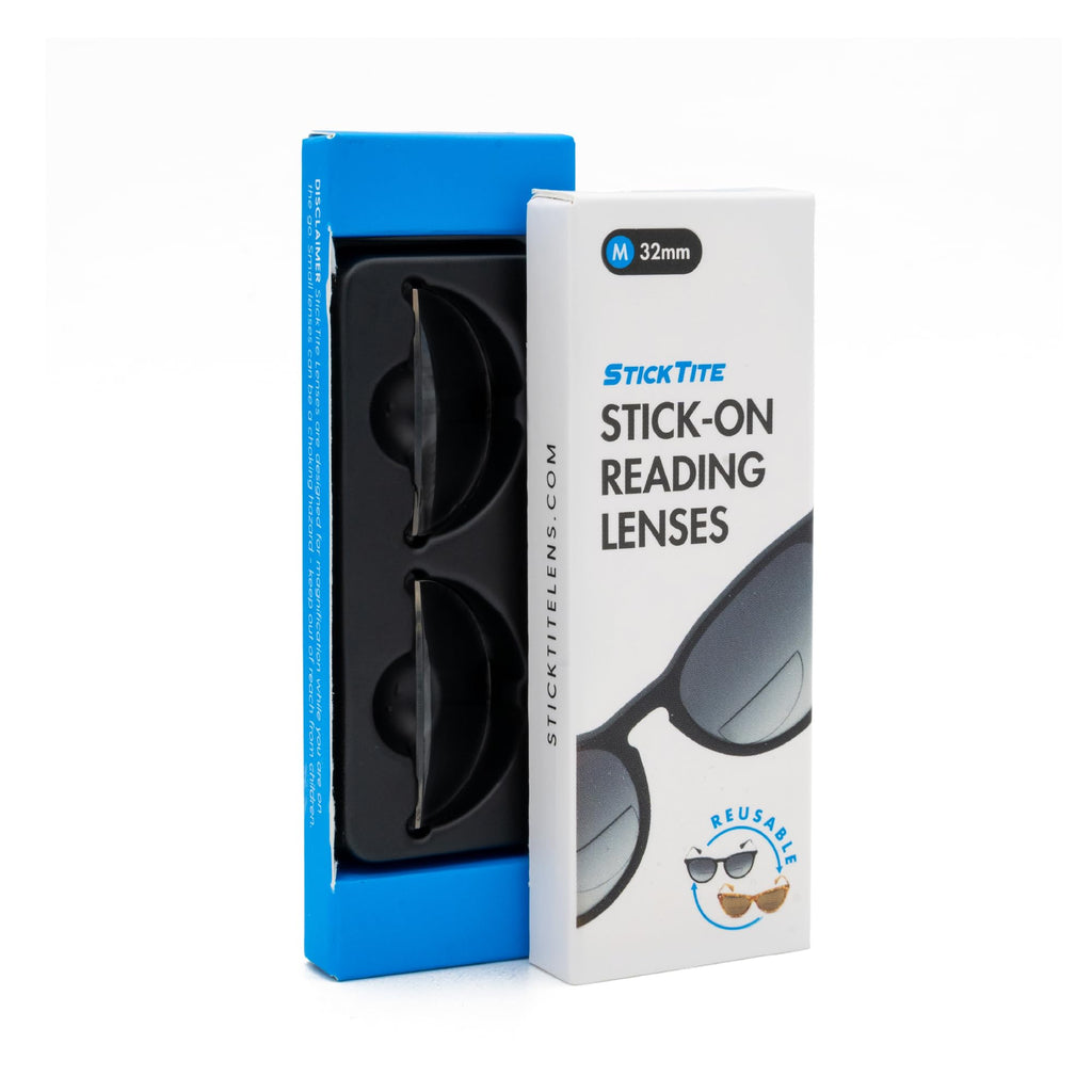 StickTite Lenses Medium 32mm (Single Pack) - Stick-on bifocal lenses - Instantly convert sunglasses into magnified, bifocal sunglasses. Reusable lenses (Clear (1 Pair), 1.5, Diopters)