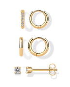 PAVOI CZ Huggie Set, Yellow Gold, Size 3 Millimeters, 12 Millimeters