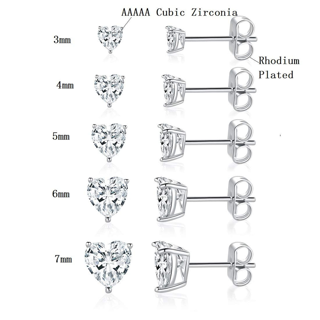 MDFUN 18K White Gold Plated Heart Stud Earrings for Women,5 Pairs