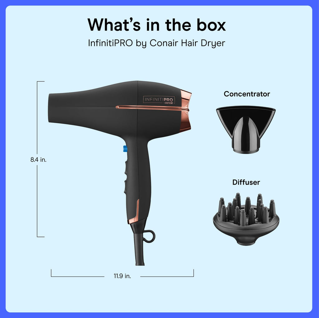 Conair InfinitiPRO Hair Dryer with Diffuser & Concentrator, 1875W, Black