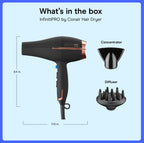 Conair InfinitiPRO Hair Dryer with Diffuser & Concentrator, 1875W, Black