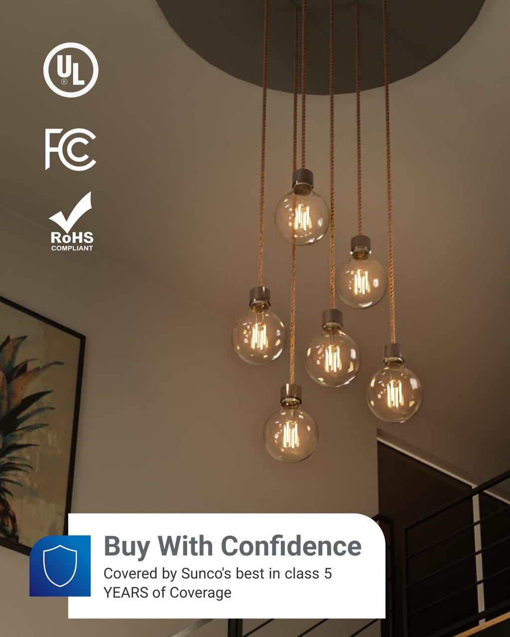 Sunco 10 Pack G25 Globe Light Bulbs LED Edison Vanity Light Bulbs, CRI90, 2700K Soft White, Dimmable, 5W=60W, Clear Vintage Filament Globe, 500 Lumens, E26 Base, Indoor Outdoor, UL