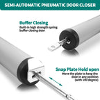 2PCS Screen and Storm Door Closer Kit, Heavy Duty Pneumatic Screen and Storm Door Closer, Screen and Storm Door Push Button Latch Set Replacement Kit, Adjust Smooth Closing Speed (Silver)