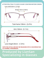 LianSan Metal Zero Top Progressive Multifocus Reading Glasses - for Women Half-Rim Blue Light Blocking Readers Clear Top Pink 2.50