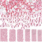 Bememo 3456 Pcs Crystals Diamond Rhinestones AB Clear Flat Back Round Gems Flatback Glass Mixed Size Crystals Gems for Crafts Clothes Shoes Makeup Bags Decor, 6 Sizes(Pink)
