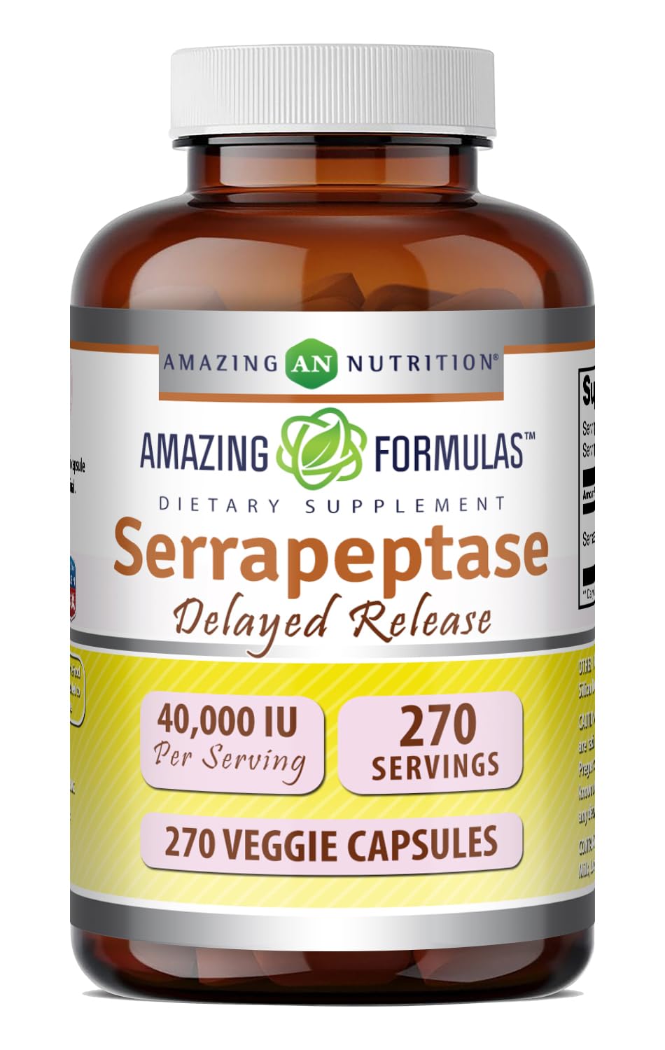Amazing Formulas Serrapeptase Supplement | 40,000 IU | Veggie Capsules | Non-GMO| Gluten Free | Made in USA (270 Count)
