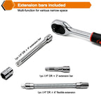 Egofine 46 Pieces 1/4 inch Drive Socket Ratchet Wrench Set, with Bit Socket Set Metric and Extension Bar for Auto Repairing and Household, with Black Storage Case