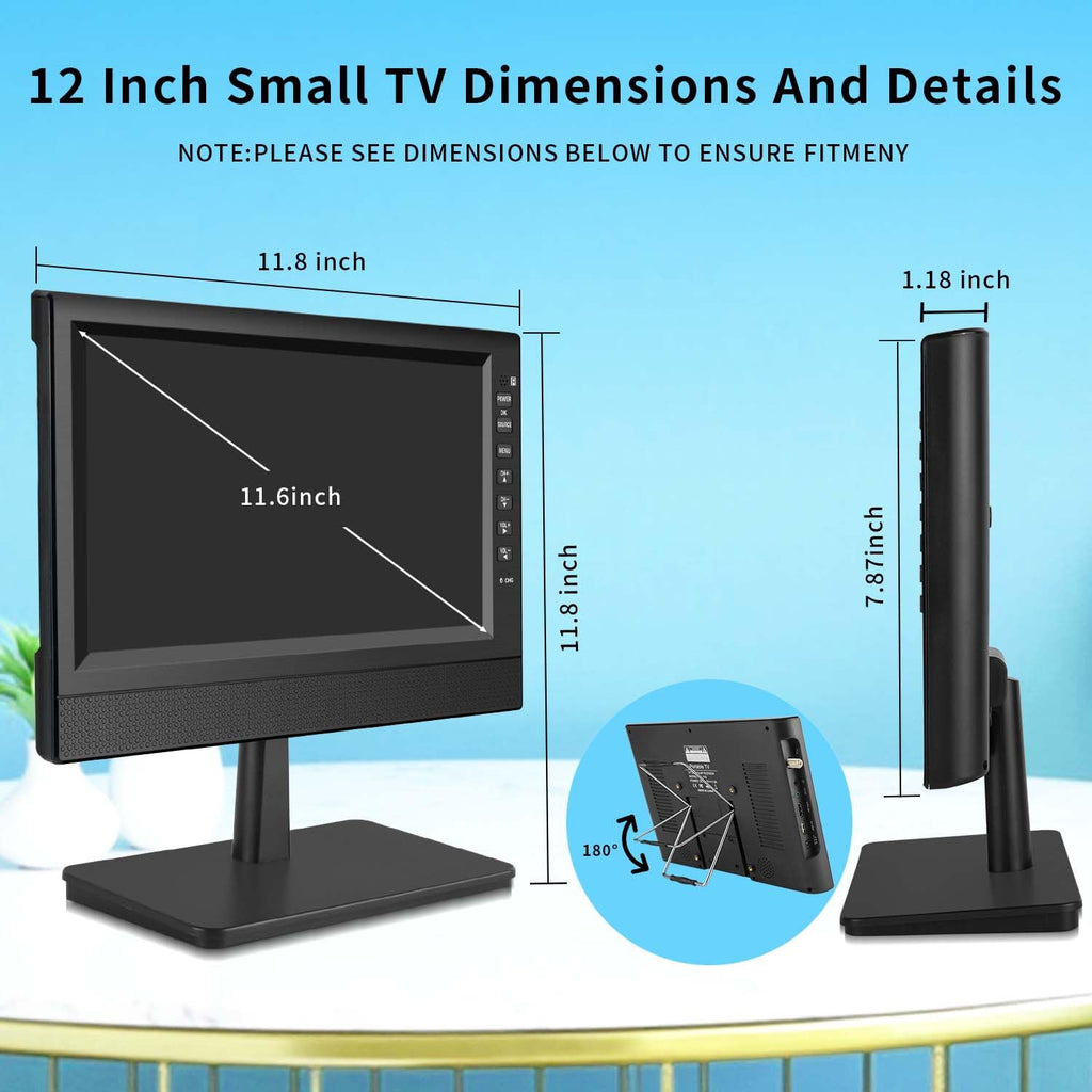 Feihe 12 Inch Small TV, Portable TV with HD Display, Antenna,HDMI,AV,USB Ports, Built-in Digital Tuner and Compact Design for Kitchen, RV, and Travel