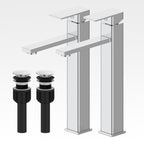 Casavilla Bathroom Sink Faucet(2 Sets),Single Handle Bathroom Faucets with Pop-up Drain and 2 Supply Hoses,Chrome Single Hole Tall Barrel Vanity Faucet,304 Stainless Steel for Sink