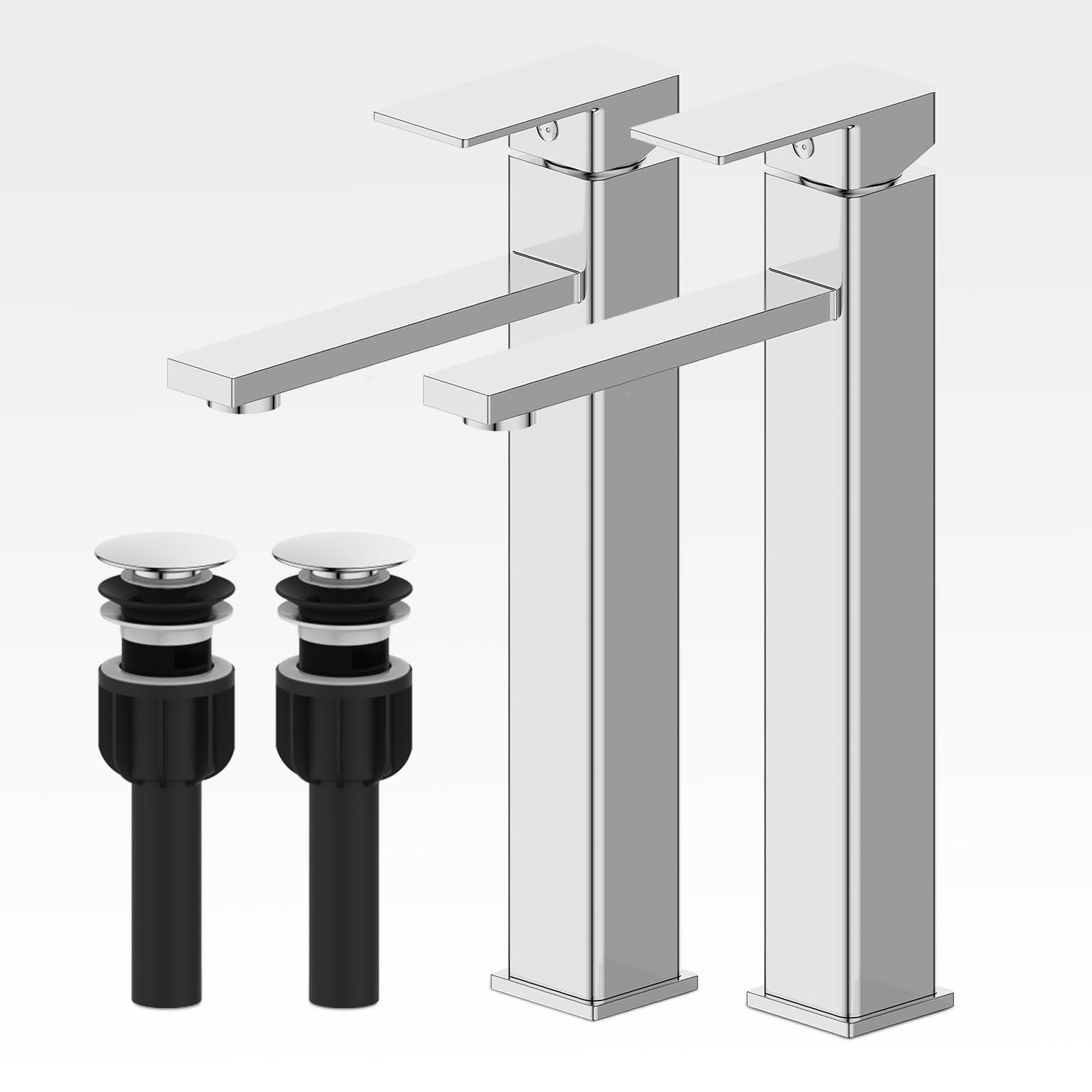 Casavilla Bathroom Sink Faucet(2 Sets),Single Handle Bathroom Faucets with Pop-up Drain and 2 Supply Hoses,Chrome Single Hole Tall Barrel Vanity Faucet,304 Stainless Steel for Sink