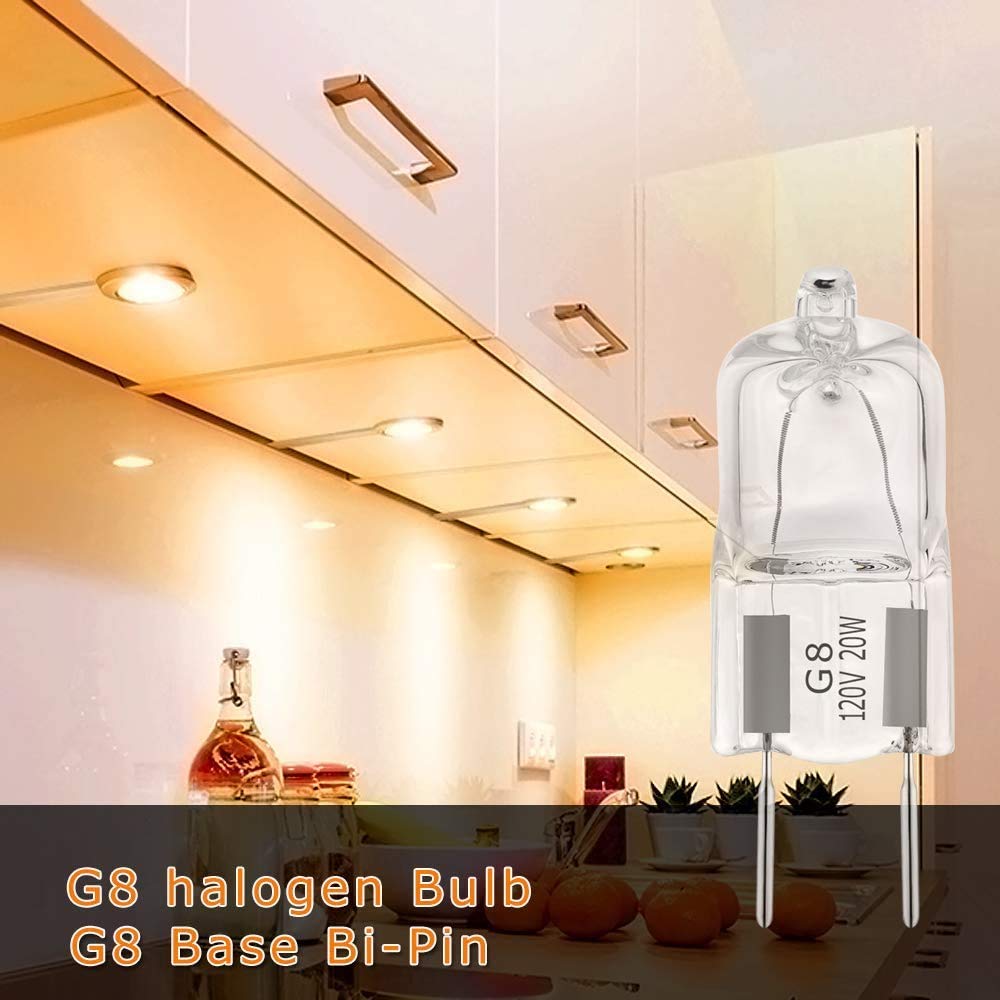 YBEK G8 Halogen Light Bulbs 20W 120V Under Cabinet Lighting Replacements 2Pin 2700K Warm White (Pack of 10)