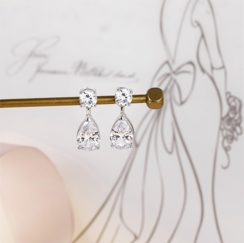 EAMTI Teardrop Bridal Wedding Earrings for Women Cubic Zirconia Crystal 925 Sterling Silver Post Pear Cut Dangle Earring for Bride Bridesmaid