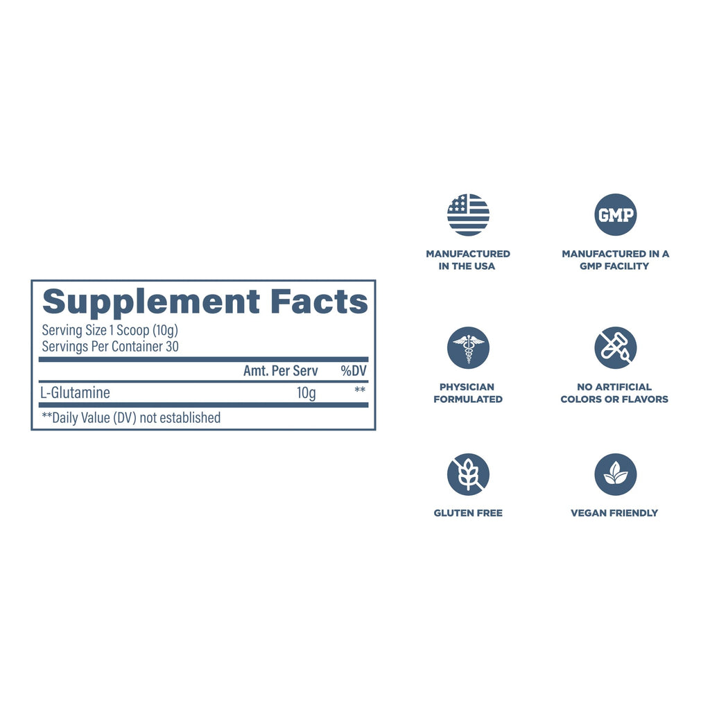 Revive MD Gut L-Glutamine Powder - Muscle Recovery & Immune Support Supplement for Adults - Promotes Digestive Health, Reduces Muscle Soreness & Supports Immunity - Vegan (90 Servings)